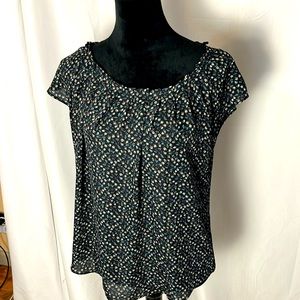 Lauren Conrad blouse with flutter sleeve, pin tucked neckline and tie back (M)